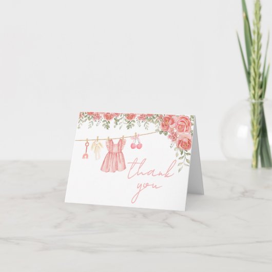Carte De Remerciements Baby shower Floral Boho Rose (Devant)