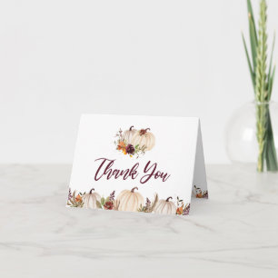 Carte De Remerciements Baby shower Floral Bourgogne-citrouille
