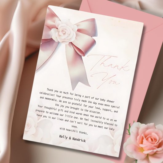 Carte De Remerciements Baby shower Floral Bow rose