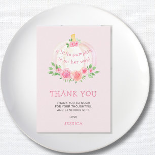 Carte De Remerciements Baby shower Floral citrouille rose