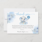 Carte De Remerciements Baby shower floral d'aquarelle éléphant du garçon (Devant)
