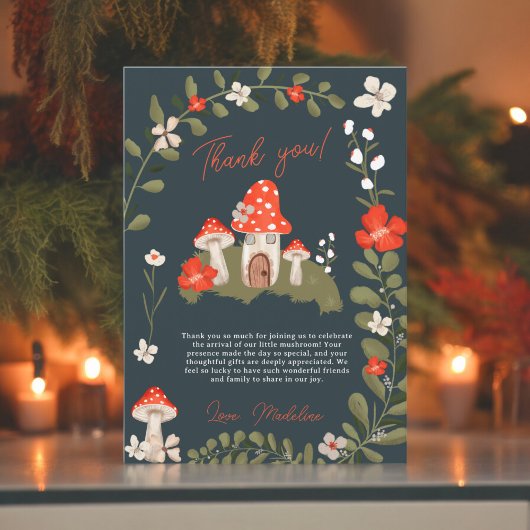 Carte De Remerciements Baby shower floral de champignons de bois