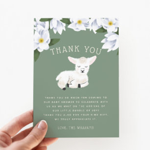 Carte De Remerciements Baby shower Floral De Petite Agneau Rustique