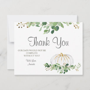 Carte De Remerciements Baby Shower Floral de verdure de citrouille blanch