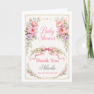 Carte De Remerciements Baby-Shower Floral et Ruban