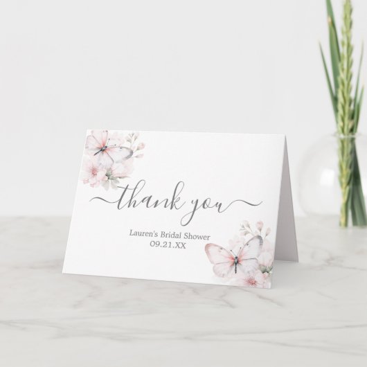 Carte De Remerciements Baby Shower Floral Papillon de Mariage (Devant)