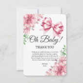 Carte De Remerciements Baby shower Floral Pink Bow (Devant)