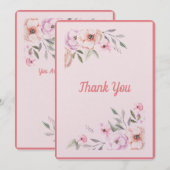 Carte De Remerciements Baby shower floral rose (Devant / Derrière)