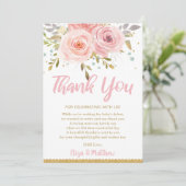 Carte De Remerciements Baby shower floral rose (Debout devant)
