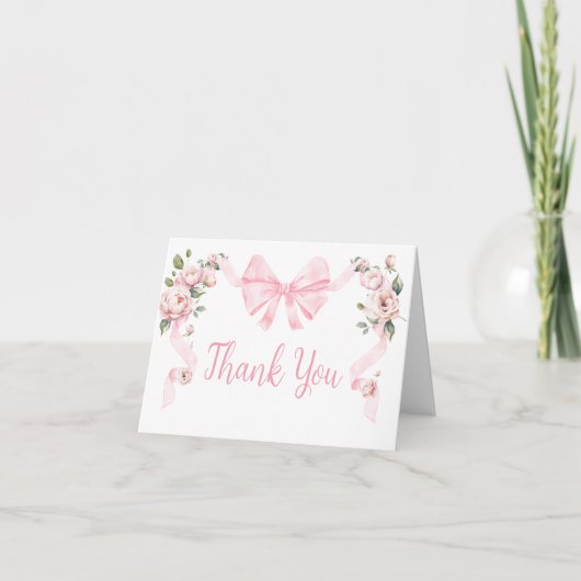 Carte De Remerciements Baby shower floral rose Coquette Bow (Devant)