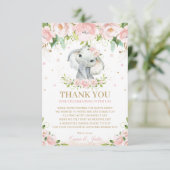 Carte De Remerciements Baby shower floral rose d'éléphant doux et chic (Debout devant)