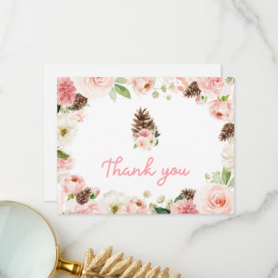 Carte De Remerciements Baby shower floral rose d'hiver