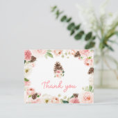 Carte De Remerciements Baby Shower Floral Rose Hiver (Debout devant)