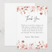 Carte De Remerciements Baby shower floral rose mou (Devant / Derrière)