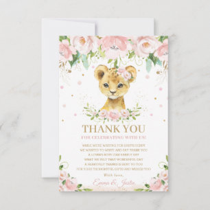 Carte De Remerciements Baby shower floral rose rose chic et sucré Lion
