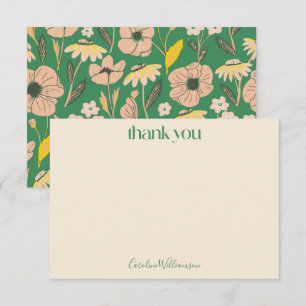 Carte De Remerciements Baby Shower Floral Script Rose Vert Vintage Mignon