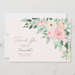 Carte De Remerciements Baby shower floral souple rose printemps rose