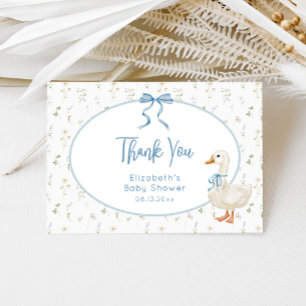 Carte De Remerciements Baby shower floral soyeux de Bow bleu oie