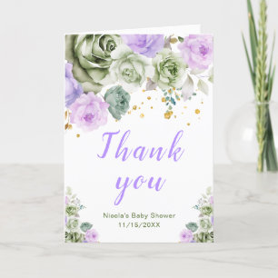 Carte De Remerciements Baby shower floral vert Sage et violet