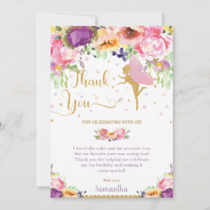 Carte De Remerciements Baby shower floral violet de Whimsal Fairy