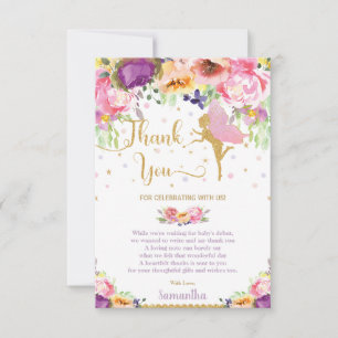 Carte De Remerciements Baby shower floral violet de Whimsal Fairy