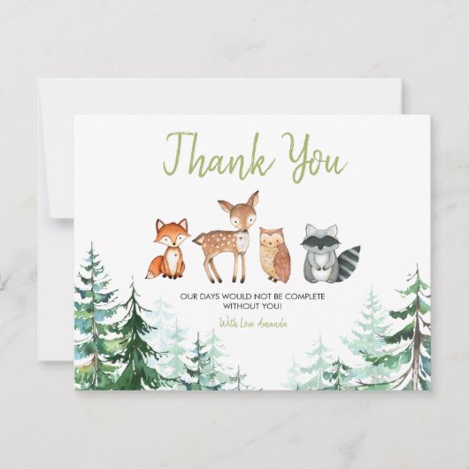 Carte De Remerciements Baby shower forestier (Devant)