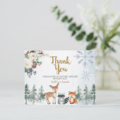 Carte De Remerciements Baby shower forestier d'hiver (Debout devant)