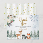 Carte De Remerciements Baby shower forestier d'hiver (Devant / Derrière)