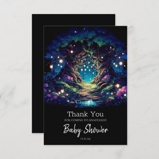 Carte De Remerciements Baby shower Forêt Enchantée Majestic Fun (Devant / Derrière)