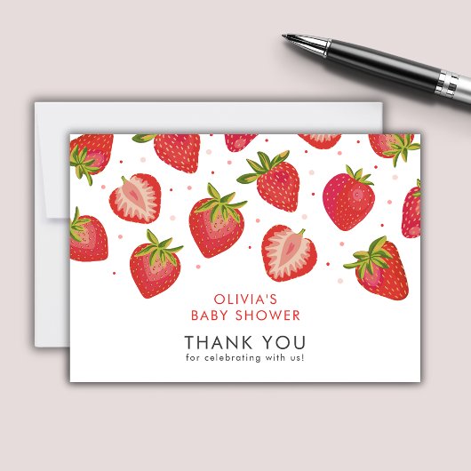 Carte de remerciements Baby shower fraise