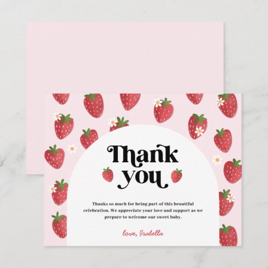 Carte de remerciements Baby shower fraise (Devant / Derrière)