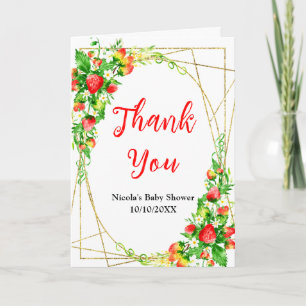 Carte De Remerciements Baby Shower Fraises et Pâquerettes
