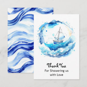 Carte De Remerciements Baby Shower Garçon Aquarelle Fantaisiste sur le th