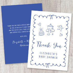 Carte De Remerciements Baby-Shower Garçon avec un Cadre Ondulé Fantaisist