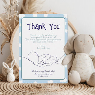 Carte De Remerciements Baby shower Garçon Ciel Bleu Nuages et Verse Bible