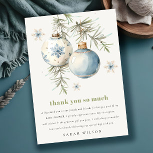 Carte De Remerciements Baby shower Garçon de Noël Bleu Minimal d'hiver