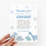 Carte De Remerciements Baby shower Garçon Dinosaur Bleu<br><div class="desc">Baby shower à thème dinosaure mignon merci carte modèle avec de minuscules dinosaures de couleur bleu pastel. Le texte dit "Merci d'avoir pris notre minuscule dinosaure." Le message par défaut remercie les invités d'avoir assisté à la douche et pour le cadeau.</div>
