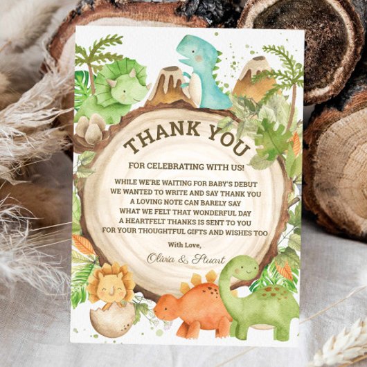 Carte De Remerciements Baby Shower Garçon Dinosaure Chic Décoration de Fe