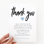 Carte De Remerciements Baby shower Garçon Moderne Bleu Coeur<br><div class="desc">Carte de remerciements de baby shower simple avec un message prêt-à-porter en place pour votre baby shower garçon. Le texte en haut dit "merci" dans la police de caractères moderne avec un coeur bleu en dessous. Vous pouvez modifier le libellé du texte et ajouter votre nom en bas.</div>