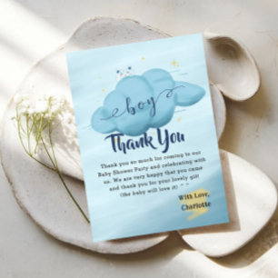 Carte De Remerciements Baby-Shower Garçon Nuage Aquarelle Mignon