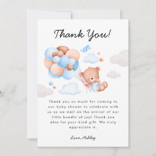 Carte De Remerciements Baby-Shower Garçon Ours en Peluche