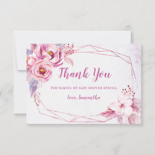 Carte De Remerciements Baby shower géométrique rose or rose rose violet