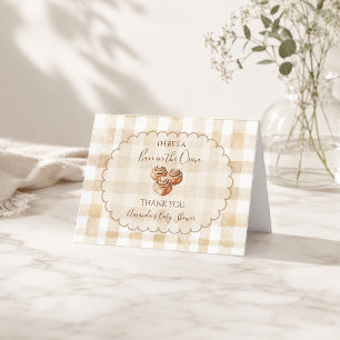 Carte De Remerciements Baby Shower Gingham Beige Bun in the Oven