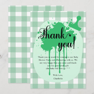 Carte De Remerciements Baby shower gingham vert pastel mignon