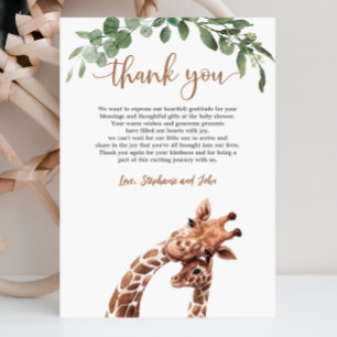 Carte de remerciements Baby shower Giraffe