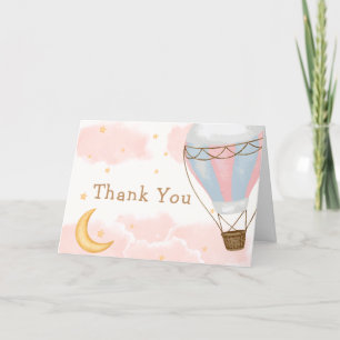 Carte De Remerciements Baby shower Girl Hot Air Balloon Moon Star