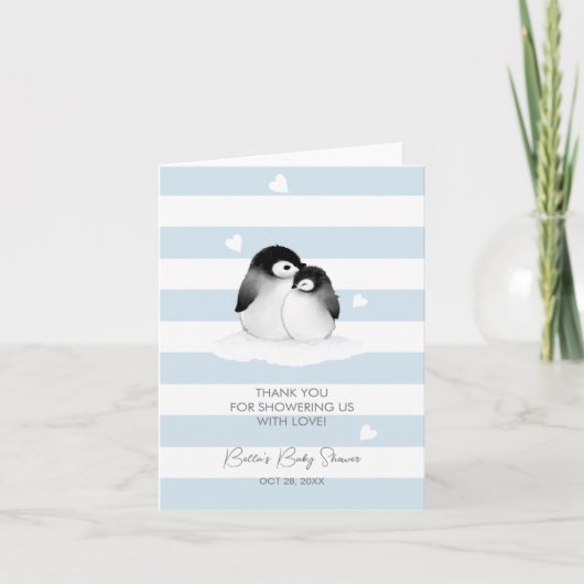 Carte De Remerciements Baby shower gris bleu mignon (Devant)