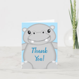 Carte De Remerciements Baby shower Hippo bleu