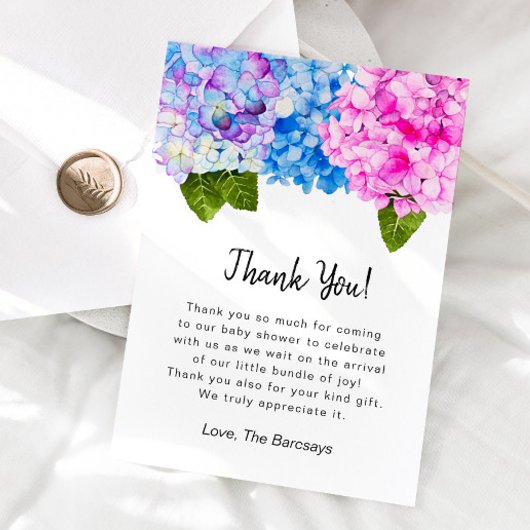 Carte De Remerciements Baby shower Hydrangea