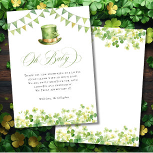 Carte De Remerciements Baby Shower Irlandais de la Saint-Patrick Shamrock